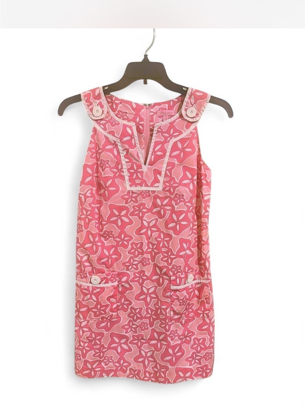 Lilly Pulitzer sz 4 Sleeveless Pink Starfish print Mini Dress ButtonTrim pockets - Picture 16 of 16